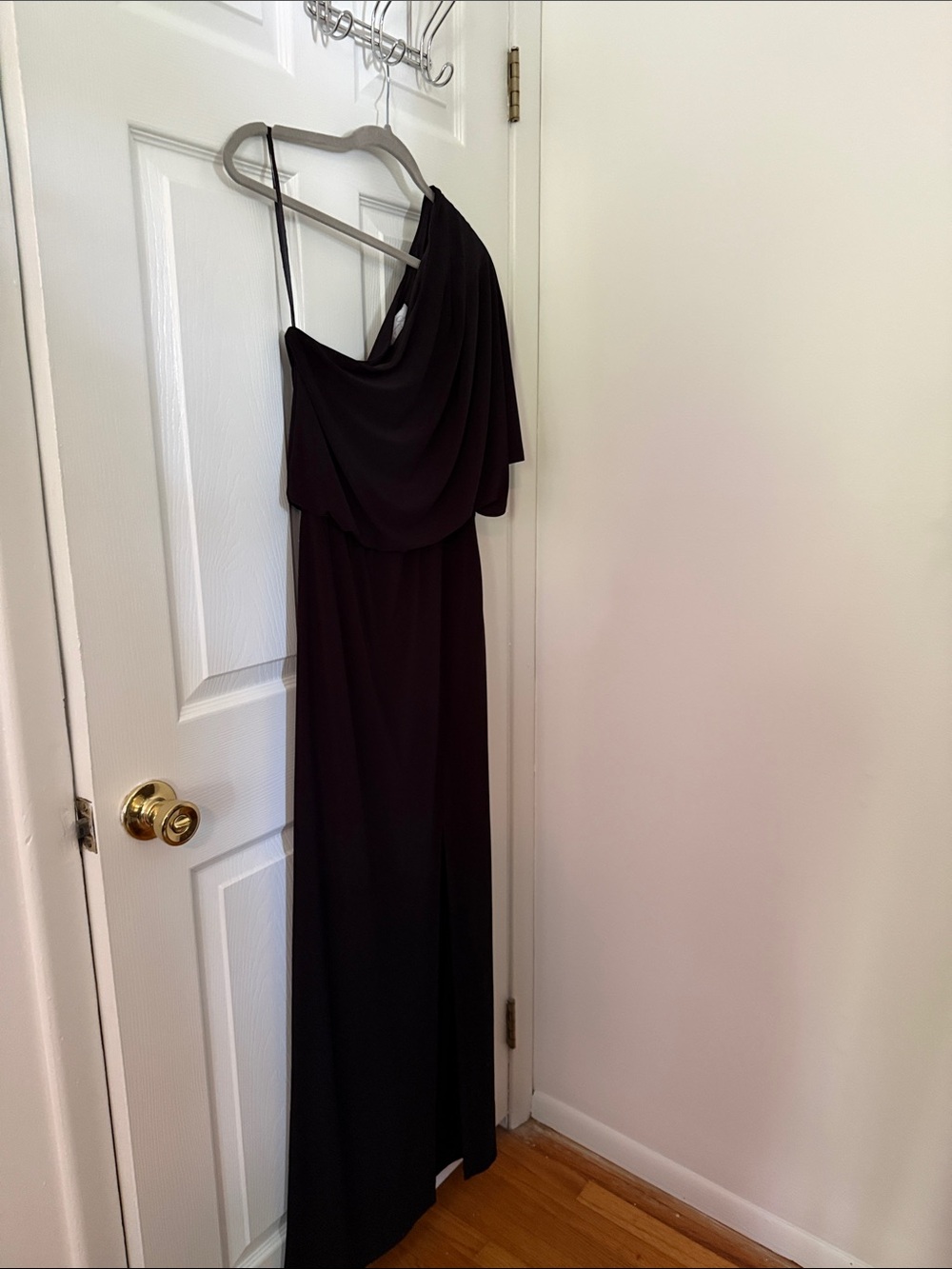 Jessica Simpson Black One-Shoulder Draped Maxi Dress